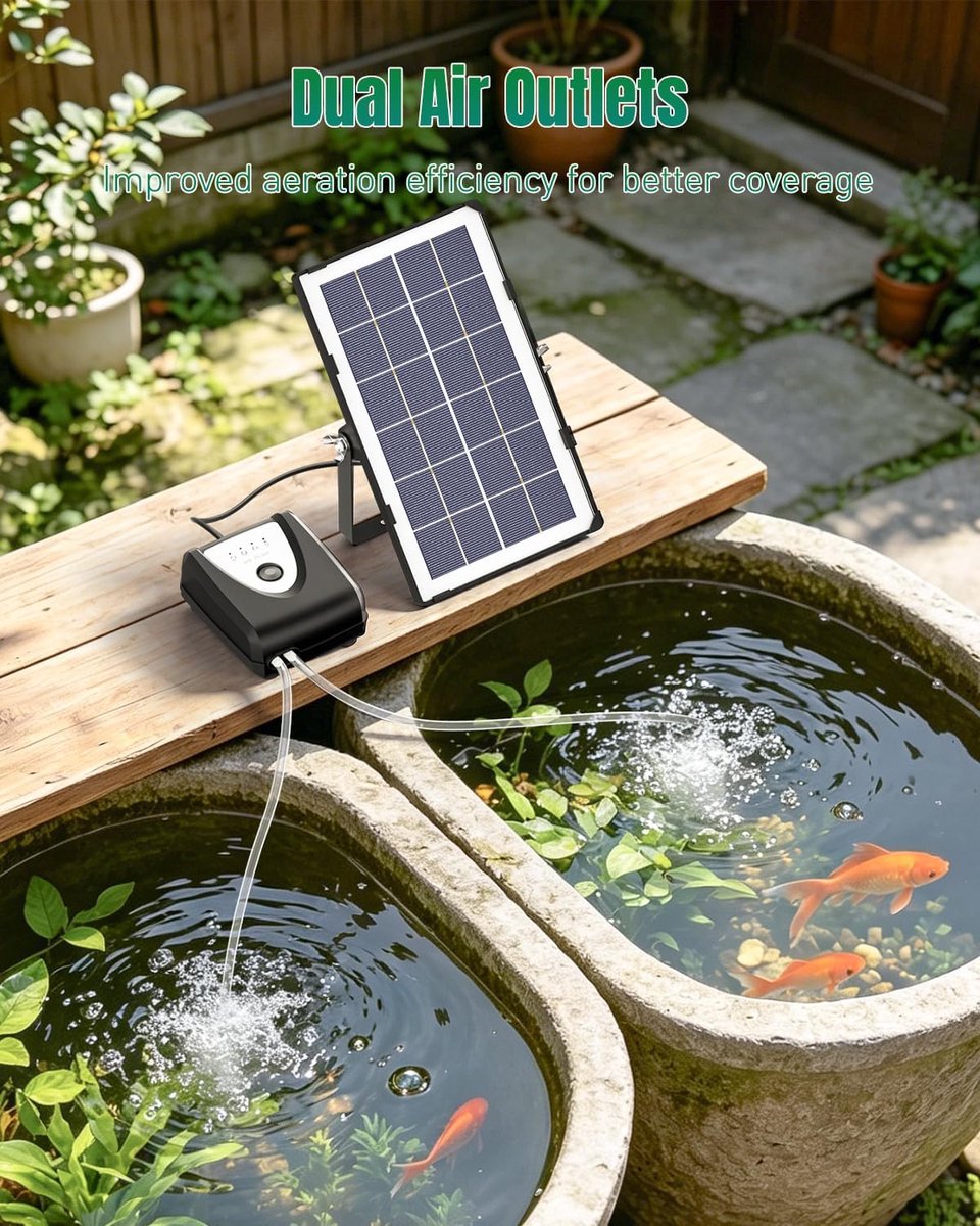 VHV - Zuurstofpomp vijver - Vijverbeluchter zonne energie - Solar luchtpomp - Luchtpomp vijver - 3 standen - 4000mAh - Oplaadbaar - Voor aquarium en tuinvijver - Zwart — cadeau in Cadeau-ideeën - foto 4