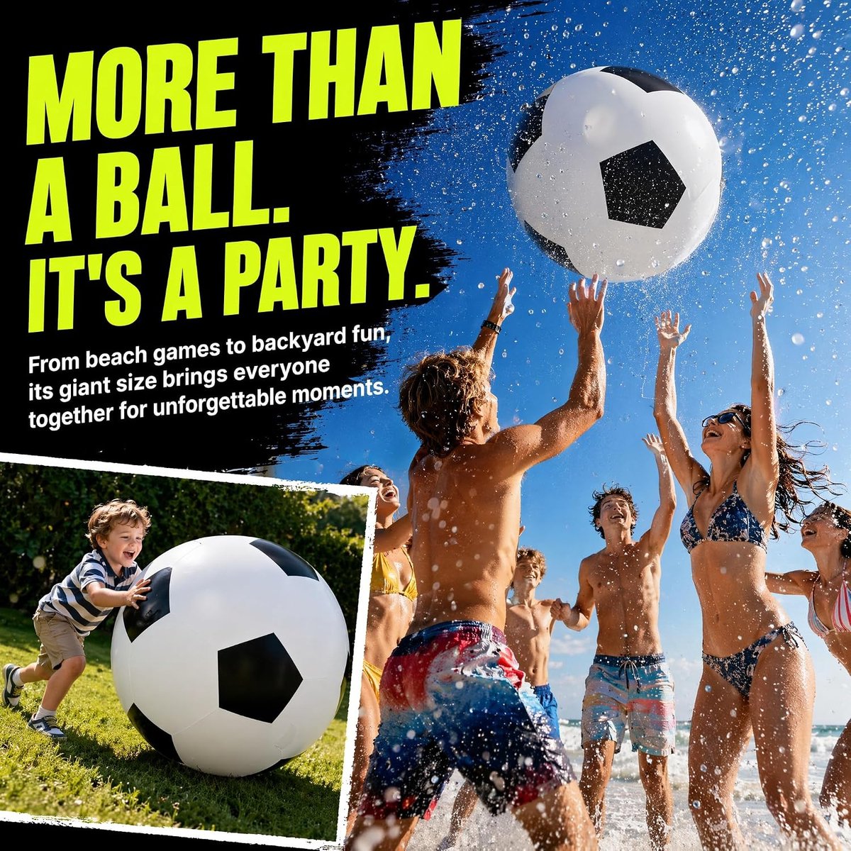 VHV - Voetbal - Opblaasbare bal - Strandbal - XXL Voetbal - Grote speelbal - Met handpomp - Voor buiten en strand - 100 cm - Zwart-wit — cadeau in Spellen & Speelgoed - foto 3
