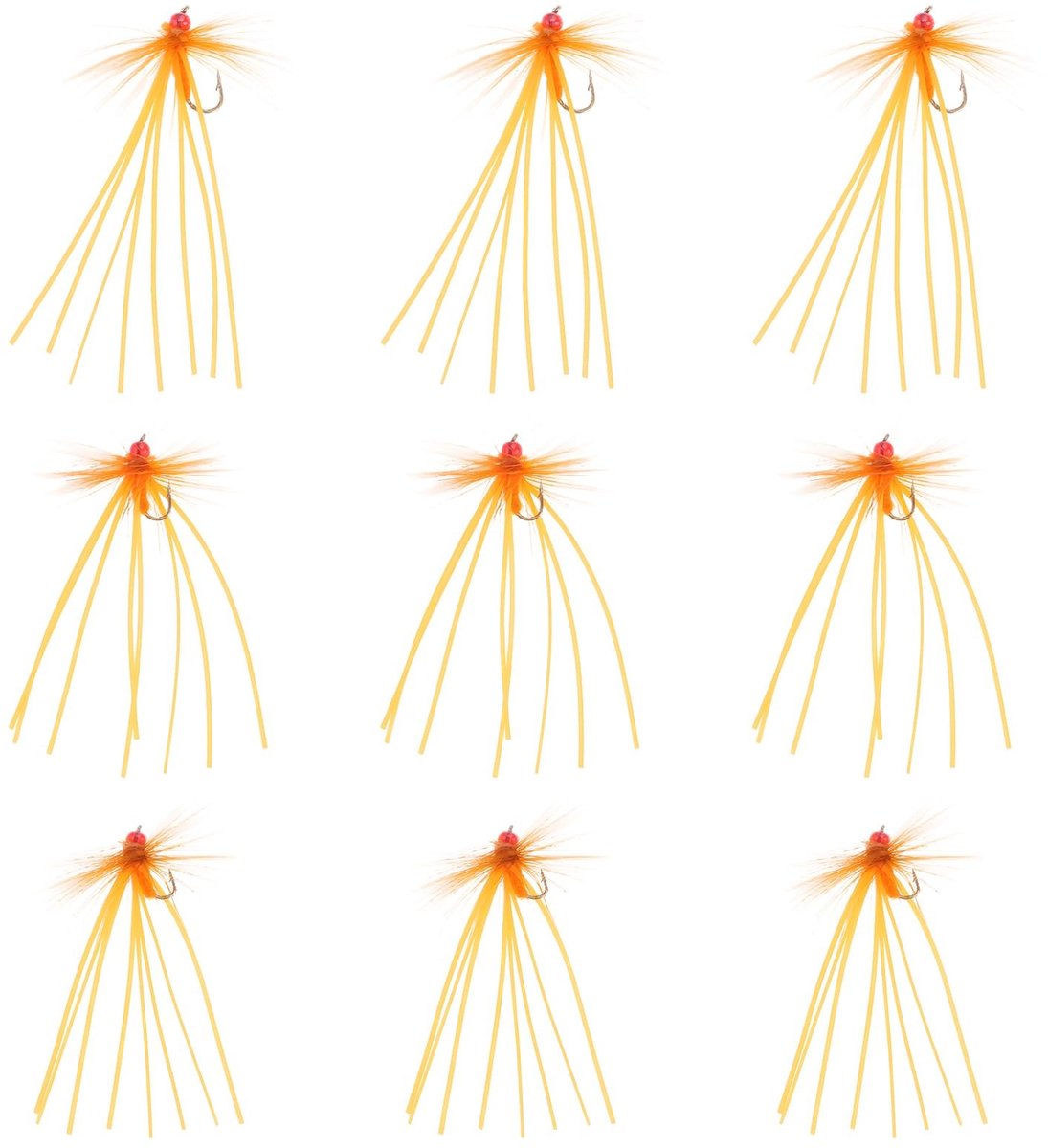 Dailygoods- Kunstaas Set 9x Oranje/Rode Kraal Octopus Fly - Haak Maat 10/12/14 - Geschikt voor Forel Vissen - Sterke Corrosiebestendigheid - Lange Levensduur - Vliegvisaas