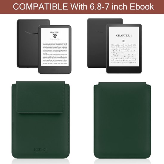 Dailygoods - HoYiXi Universele hoes voor 6.8", 7" Paperwhite/Colorsoft/Signature Edition 2025 & 2021 Compatibel 6.8" Kobo Clara HD/PocketBook/Tolino/Sony Lederen Case voor 6.8-7 "ebook Reader, Donkergroen — afbeelding 5