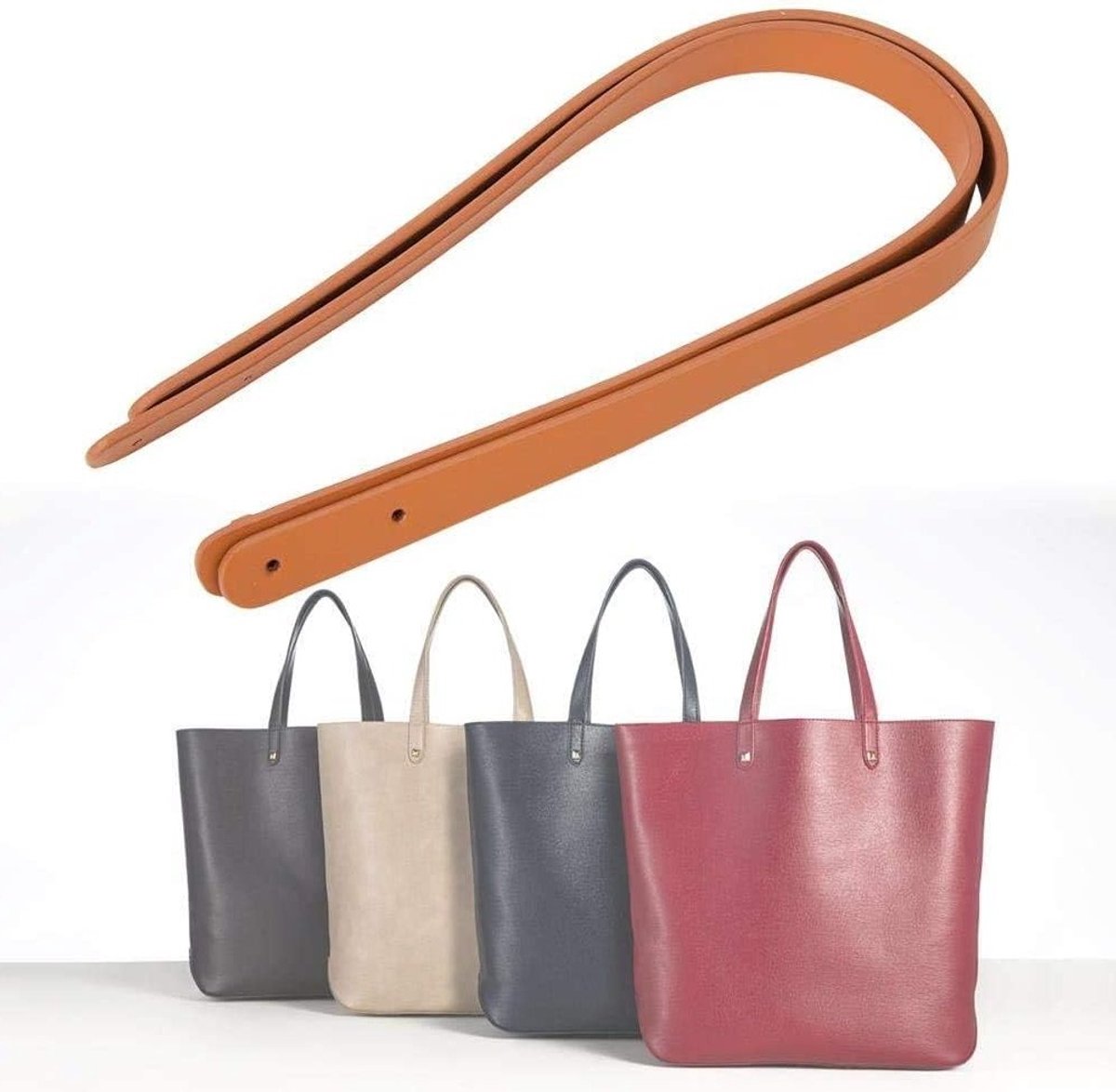 Handgemaakte leren schouderbanden van 55 cm met lichtgouden klinknagels voor tasaccessoires, bruin-geel