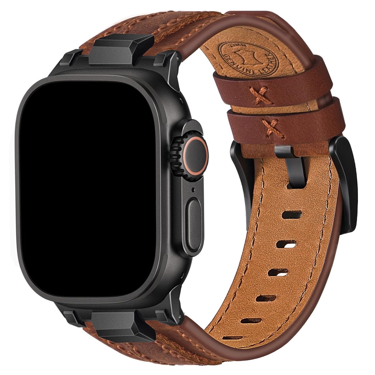 Dailygoods- Leren Bandje Echt Leer - Compatibel met Apple Watch - Vervangbandje - Duurzame Metalen Connector - 49/46/45/44/42 mm - Vintage Patina - Horlogebandje