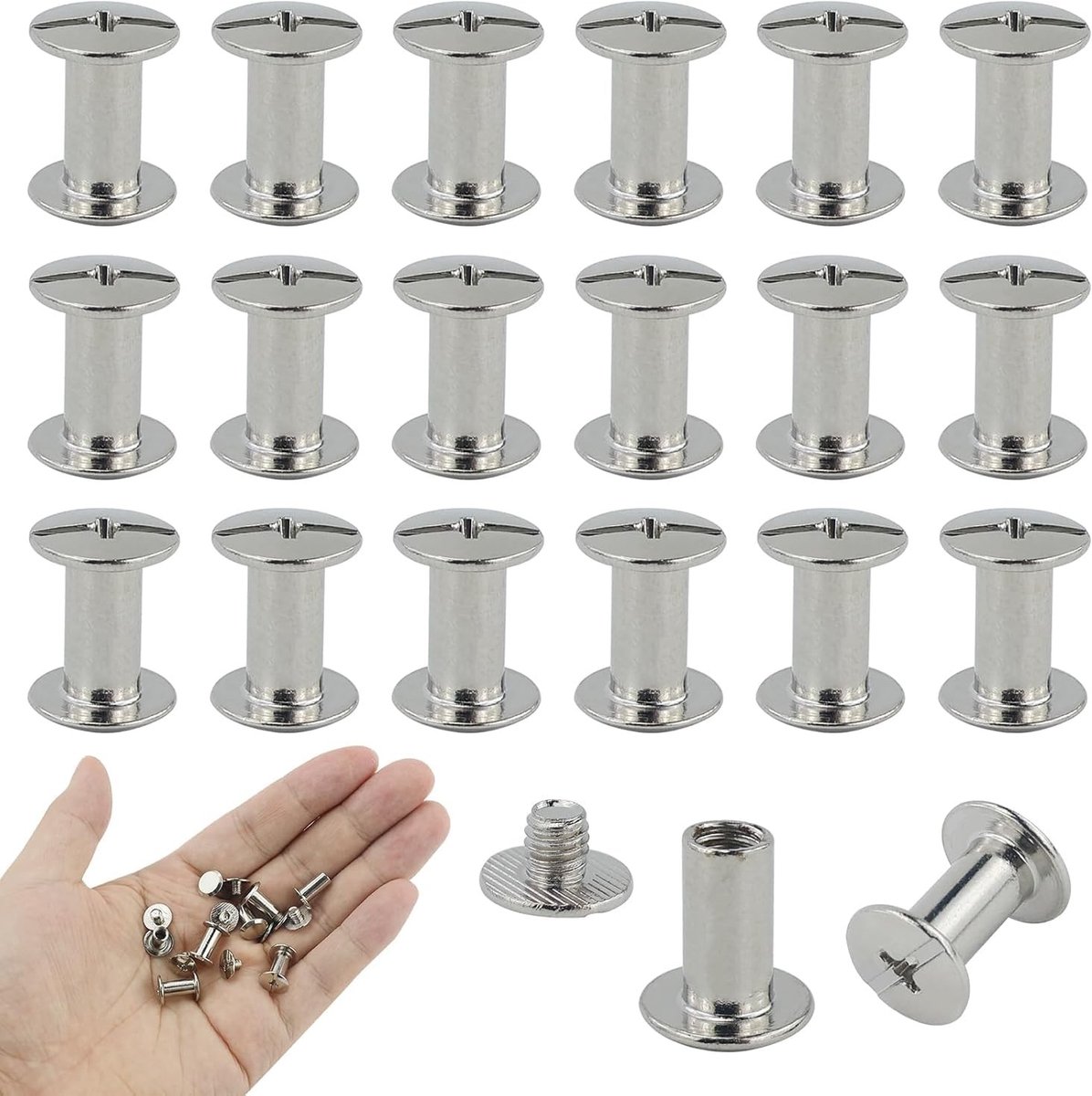 Dailygoods- Boekschroeven 20 Sets - Chicagoer Schroefpalen - Schroevendraaiers Geschikt - Koolstofstaal - Corrosiebestendig - Duurzaam Afgewerkt - Schroeven