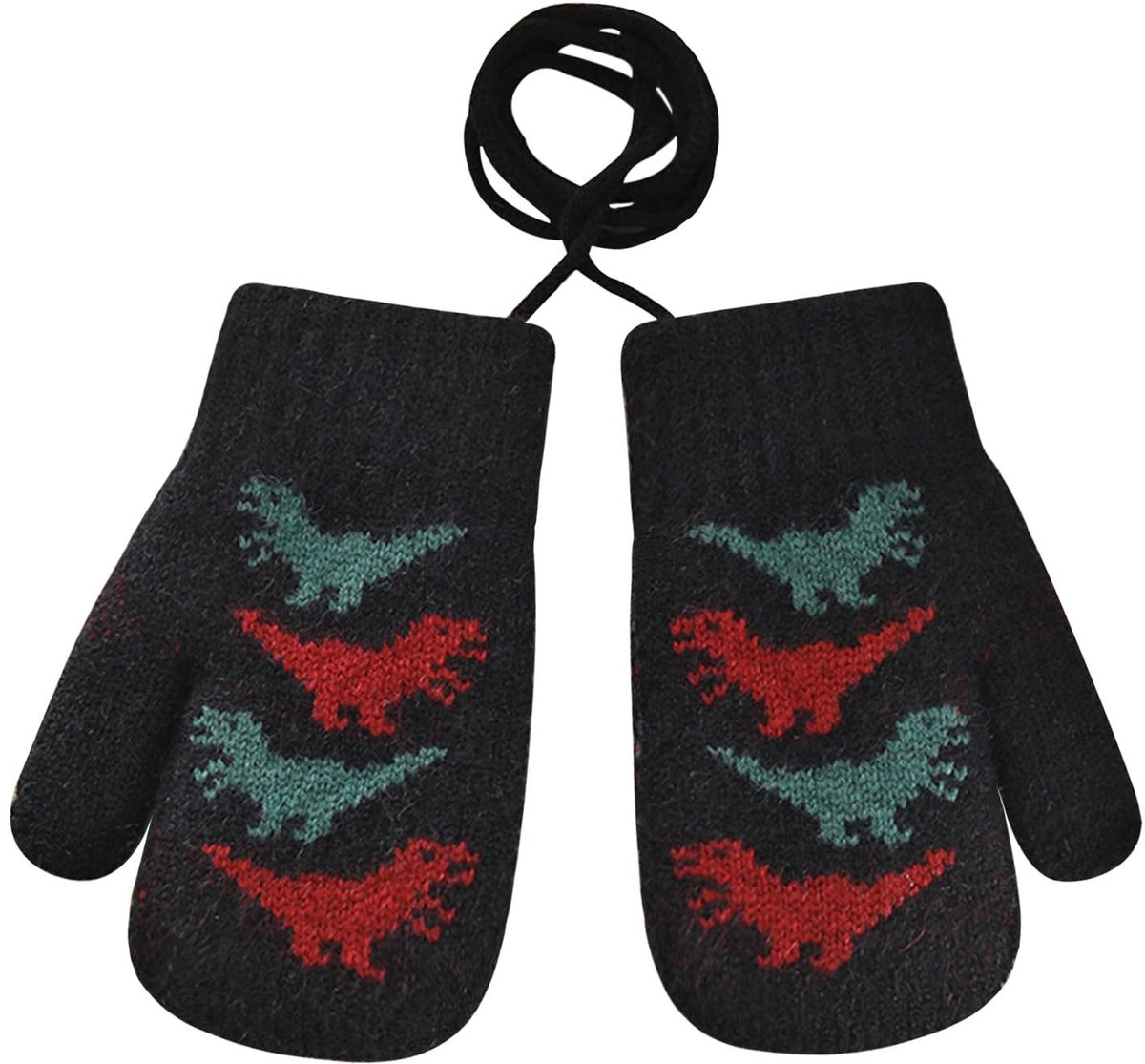 Dailygoods- Babywanten met Dinosaurusmotief - Warme Fleecevoering - Dubbele Winterhandschoenen - Geschikt voor 0-3 Jaar - Ideaal voor Buitensport - Zachte Acryl Materialen - Kinderenhandschoenen