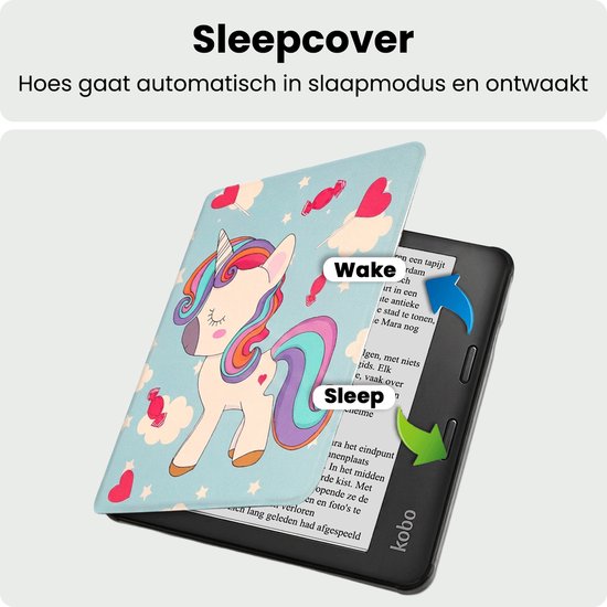 Hoes Geschikt voor Kobo Libra 2 Hoesje Bookcase Cover Hoes - Hoesje Geschikt voor Kobo Libra 2 Hoes Cover Case - Eenhoorn — afbeelding 3