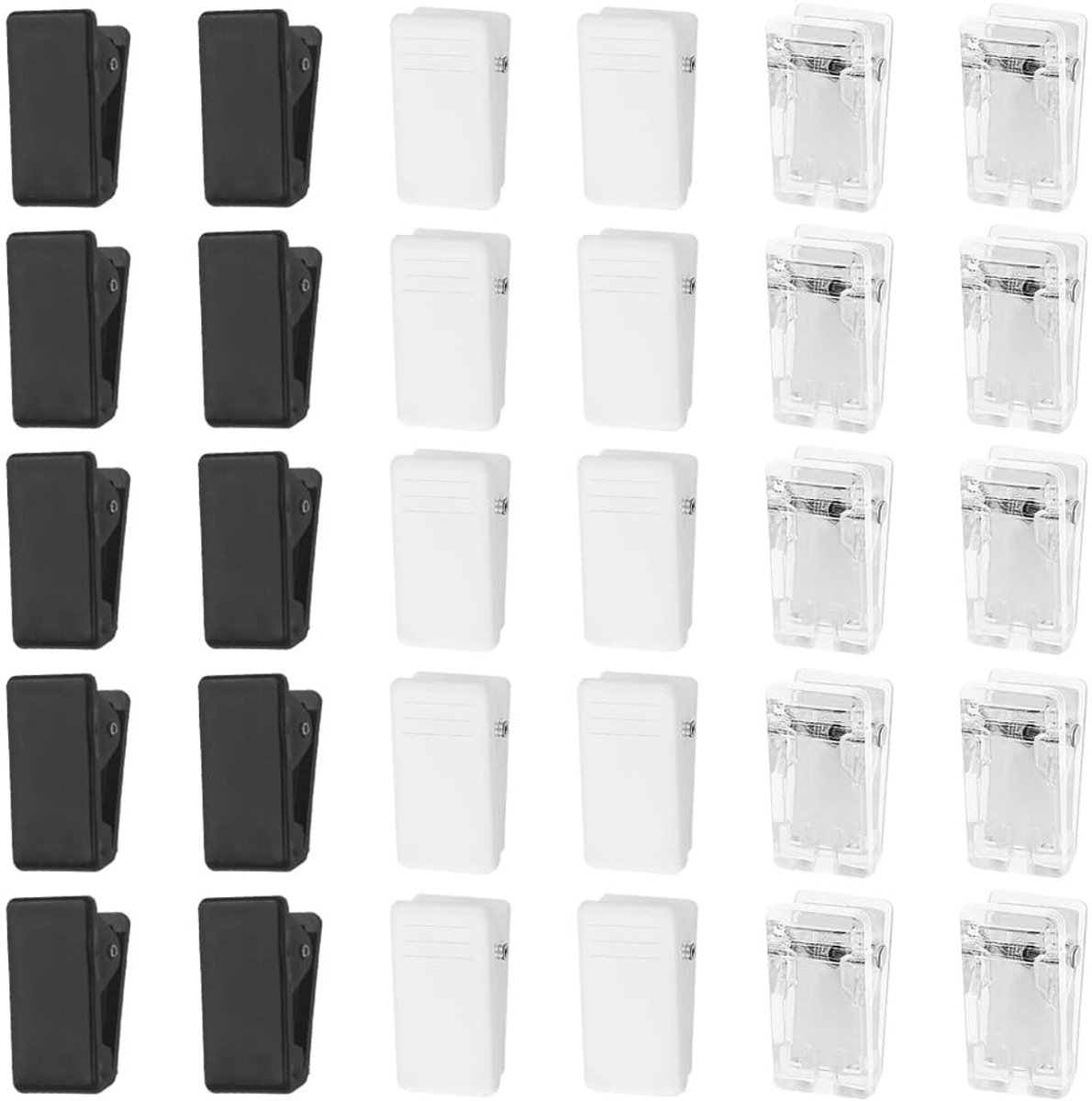 Dailygoods- Wandtapijt Clips 30 Stuks - Zelfklevende Clips - Ophangclips - Plastic Clips - Transparant/Wit/Zwart - 2,6 cm x 1,3 cm x 1,3 cm