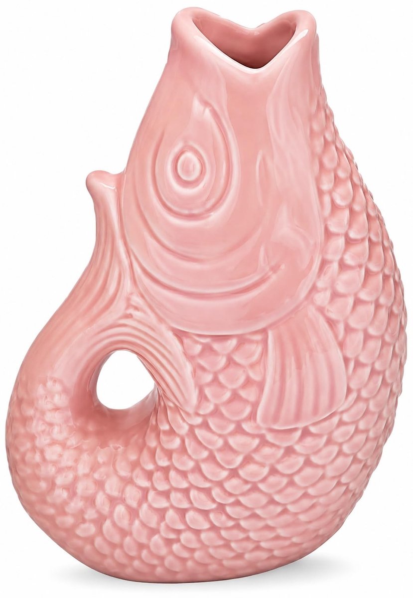 Dailygoods- Visvaas 12 cm - Decoratieve Aardewerk - Porselein - Ambachtelijk Meesterwerk - Symbool van Overvloed - Glanzende Afwerking - Decoratieve Vaas