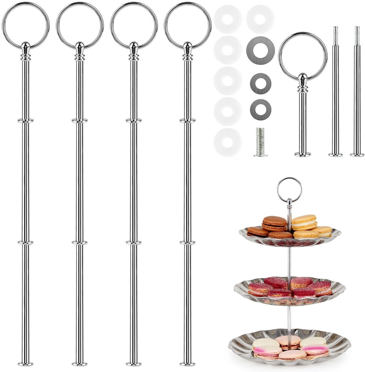 Dailygoods- Etagèrestangen Set van 4 - Metalen Stangen - Hoogte 32 cm - Herbruikbaar - Etagère Taartstandaard - Inclusief Schroeven/Sluitringen