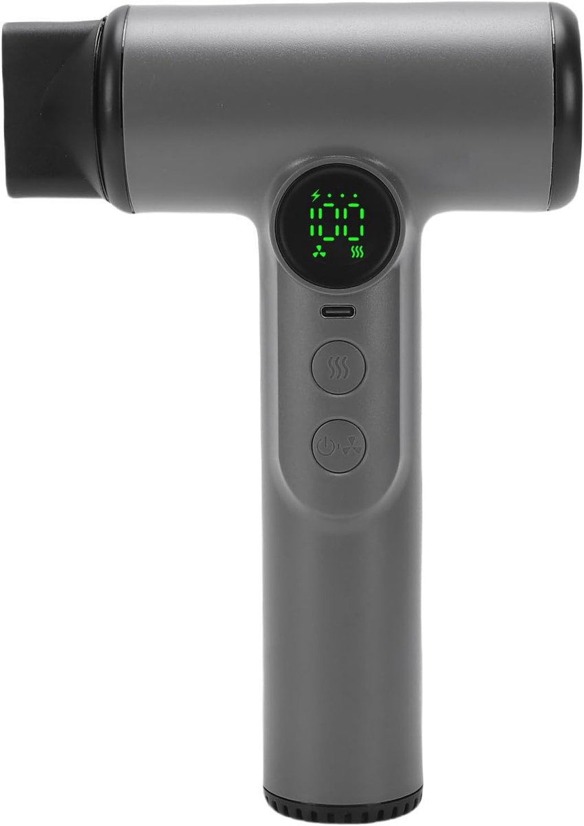 VHV Professionele draadloze föhn-Hoge snelheid voor snel drogen, föhn, HD-scherm, 3 temperaturen en 3 snelheden, voor slaapzaal, reizen, kamperen, oplaadbaar - Grijs