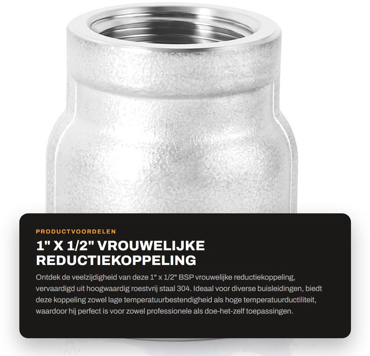 Dailygoods- Reductiekoppeling 1" x 1/2" BSP - Roestvrij Staal 304 - Waterbuisfitting - Hoge Temperatuurductiliteit - Lage Magnetische Doorlaatbaarheid - Nauwkeurige Schroefdraad - Buisfitting