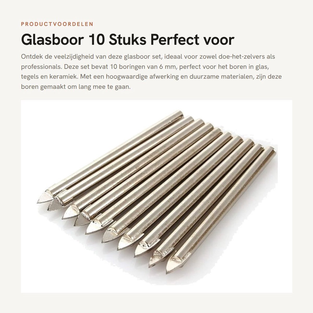 Dailygoods- Glasboor Set 10 x 6mm - Boorstandaard - Boorstofopvanger - Boorvet - Schokbestendig - Hoogwaardige Tungstenlegering - Boorset