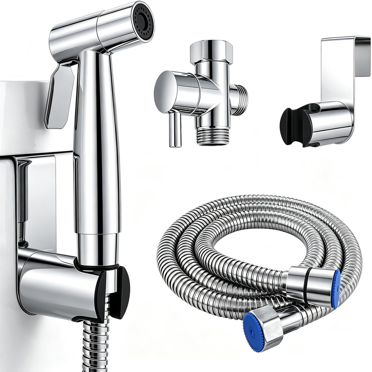 Dailygoods- Handdouche Roestvrij Staal - Bidet Sproeier Set - Wandhouder - 1.5m Slang - Persoonlijke Hygiëne - Eenvoudig te Monteren