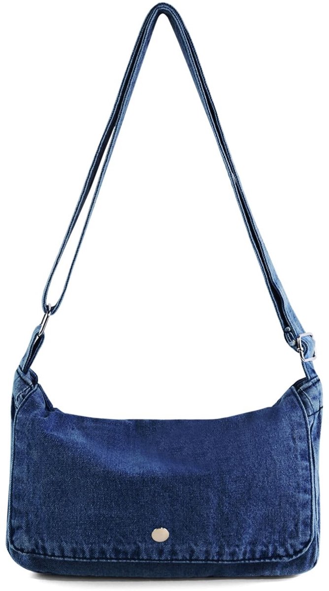 Dailygoods- Schoudertas met dubbele opening - Kleine Denim Schoudertas - Verstelbare Schouderriem - Retro Messenger Bag - Lichtgewicht 0,2 kg - Afmetingen 27 x 17,5 x 4,5 cm - Handtas