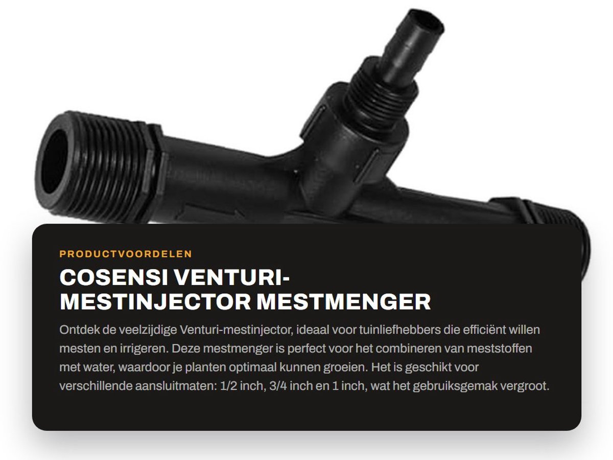 Solidchoice- Mestinjector Venturi - POM-kunststof - 1/2 inch/3/4 inch/1 inch - debietbereik 0,29-6,34 M3/H - schokbestendig - duurzaam - efficiënt drukinjectieapparaat