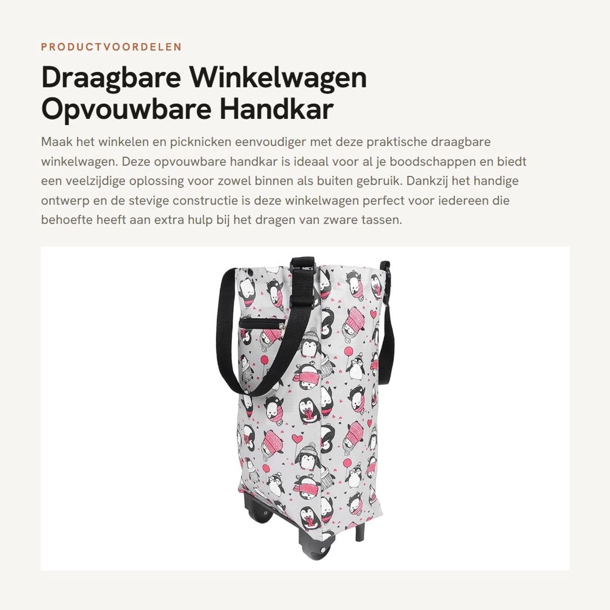Dailygoods- Winkelwagen Draagbaar - Opvouwbare Winkelwagen - Boodschappentrolley met Tas - Huishoudelijke Handkar - Voor Buiten Winkelen - Ideaal voor Picknicken