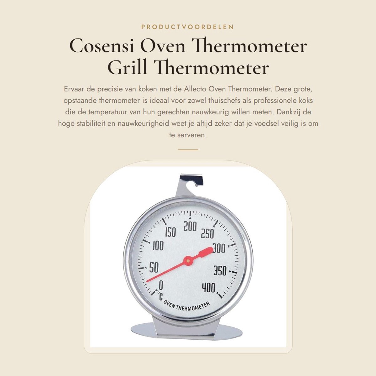 Dailygoods- Oven Thermometer Hoge Nauwkeurigheid - Oventhermometer Ovenbestendig - Roestvrij Staal - Grote Maat - Temperatuurmeting 0-400 Graden - 9 cm Diameter - Keuken Thermometer