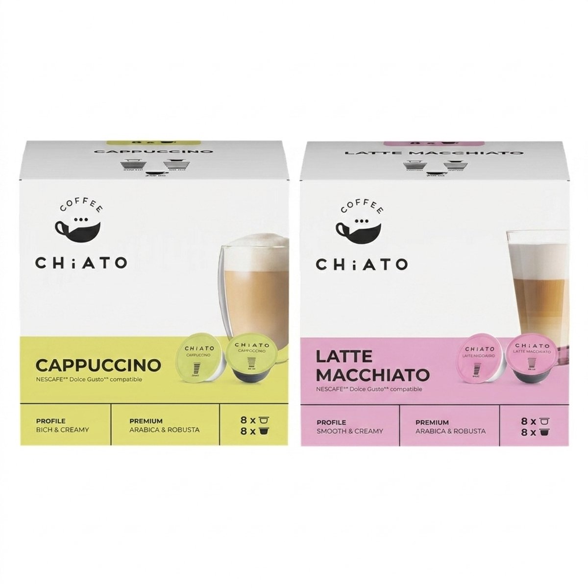 Koffiecapsules compatibel met NESCAFÉ® Dolce Gusto® CHiATO Cappuccino, 8+8 st.
