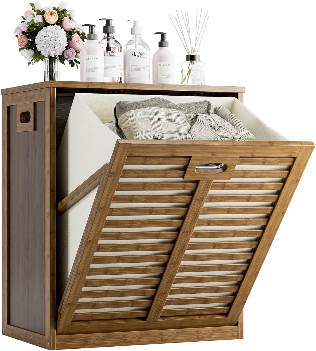 Dailygoods- Wasmandkast 63 Liter - Verwijderbare Waszak - Metalen Handgreep - Kantelbaar - Multifunctioneel - Geschikt voor Keuken/Badkamer - Opbergkast