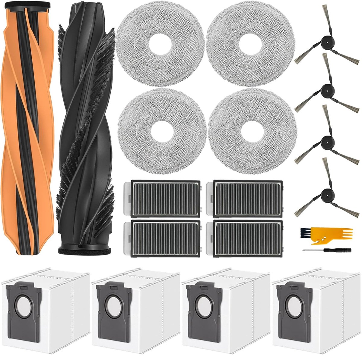 Dailygoods- Stofzuigeraccessoires Compleet - 1 Hoofdborstel - 4 Reinigingsdoeken - 4 Filters - 4 Zijborstels - Compatibel met Dreame L40s Pro Ultra - Stofzuigeronderdelen