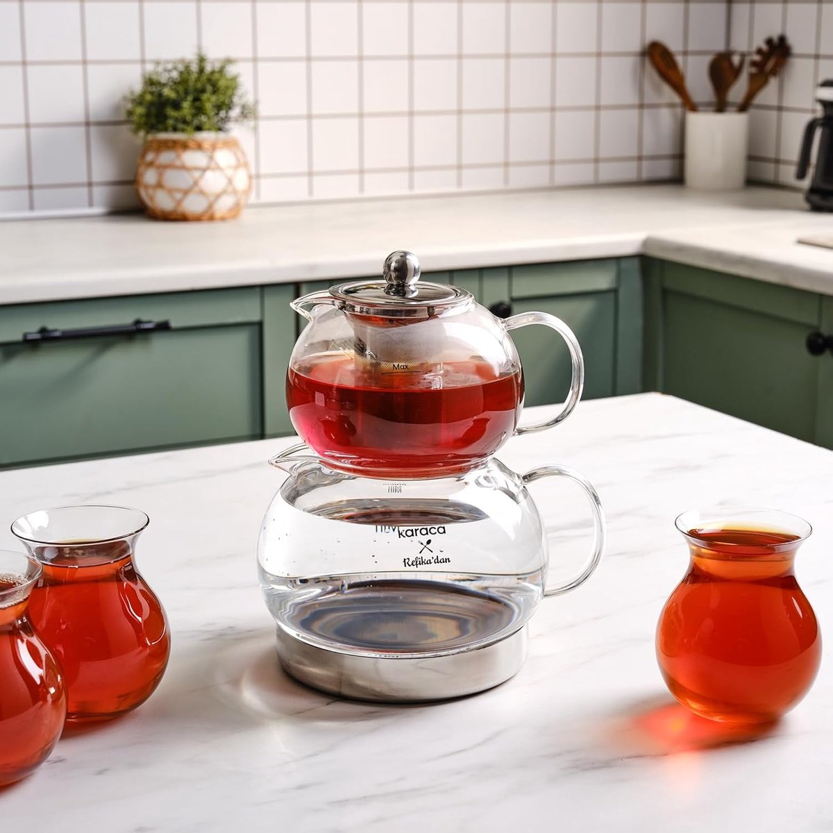 SnelShoppen - Borosilicaatglas Theepotset met Roestvrijstalen Theezeef, 1,5L Ketel en 0,6L