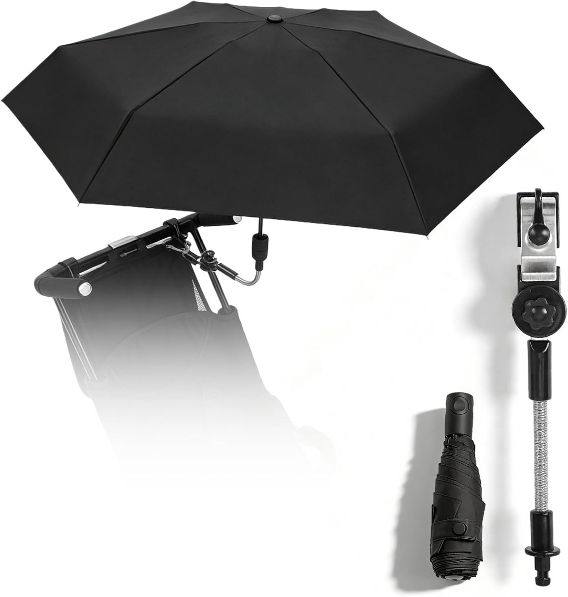 Thijox - Parasol Kinderwagen 90 cm Diameter - Universele UPF50+ Parasol voor Kinderwagen, Rollator en Fiets - 180 Graden Verstelbaar - Perfecte Access