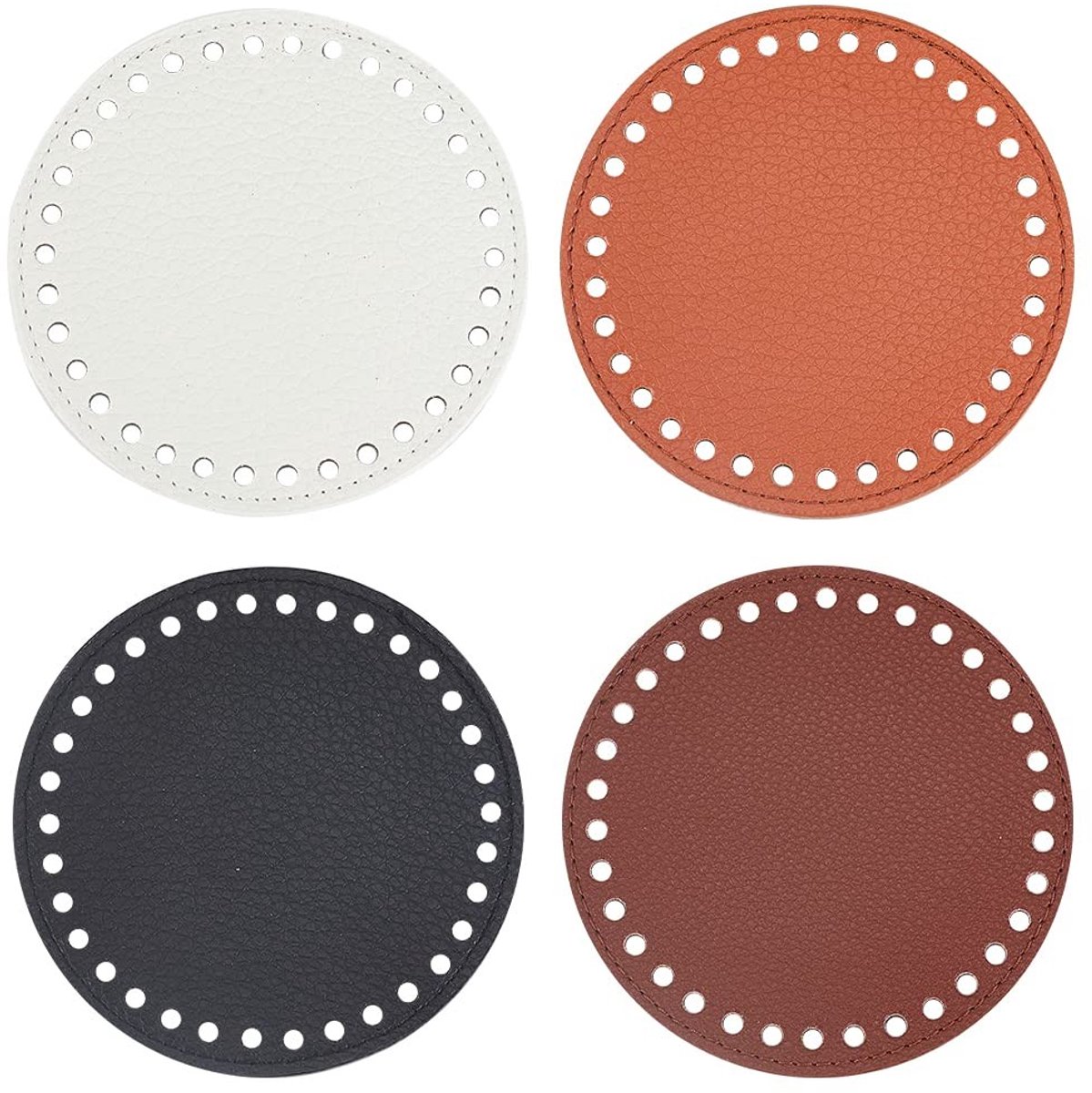 Dailygoods- Tas Bodem 4 Stuks - Ronde Gehaakte Tasbodem - PU Lederen Tasbodem - 12 cm Diameter - 4 mm Dikte - Met Gaten - Tasbasis
