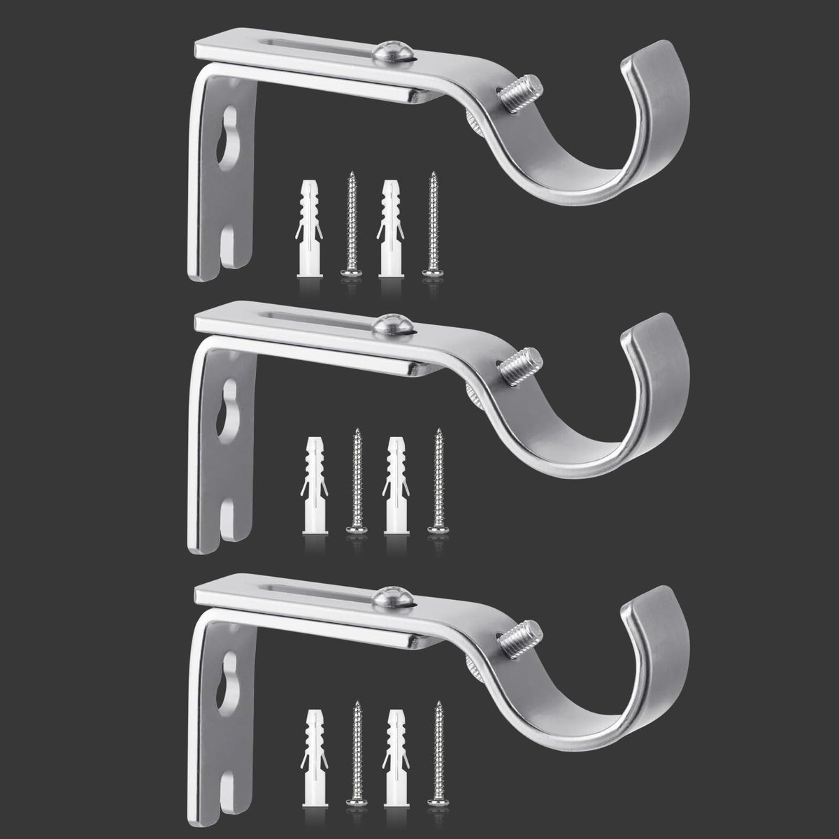 Dailygoods - Gordijnroede, 3 stuks verstelbare houders voor afzonderlijke gordijnen, metalen wandhouder, haken voor gordijnen, geschikt voor gordijnroedes met een diameter van maximaal 2-2,5 cm (zilver)