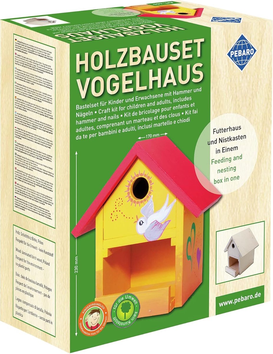 Thijox - Houten bouwset Vogelhuisje Knutselset met 9 Berkenhouten Platen, Voorgeboorde Gaten, Hamer en Spijkers - Perfect Cadeau voor Kinderen en Hobb