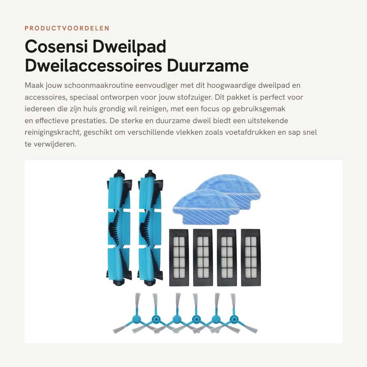 Inovra- Stofzuiger Onderdelen Hoogwaardige Set - Hoofdrolborstels - Dweilen - HEPA-Filters - Zijborstels - Compatibel met Cecotec Conga 3090 - Stofzuigeraccessoires