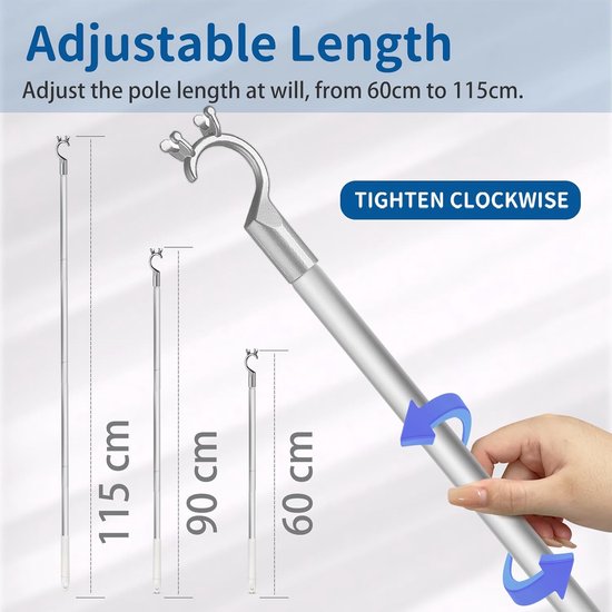 Raamopener Stok - Verlengstok Haken - Hoge Ramen Openen - Lichtgewicht Aluminium - 110 cm - Zilver — afbeelding 4