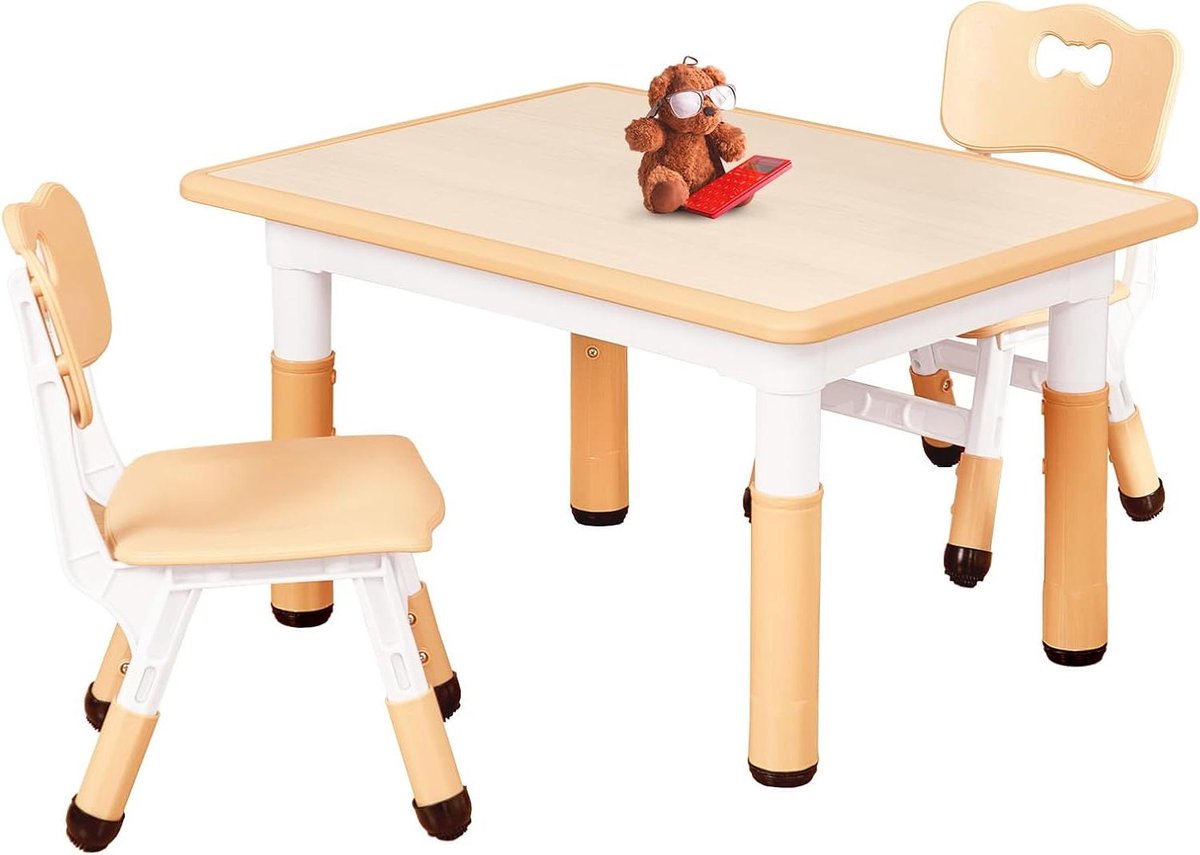 Kinderkamer tafel - Bureau met stoel - Knutselen en spelen - In hoogte verstelbaar - 3-delige set - Naturel