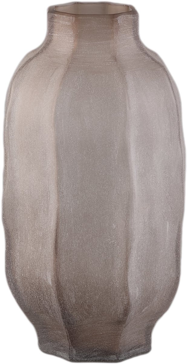 PTMD Natae Beige Round Glass Ribbed Vase Low
