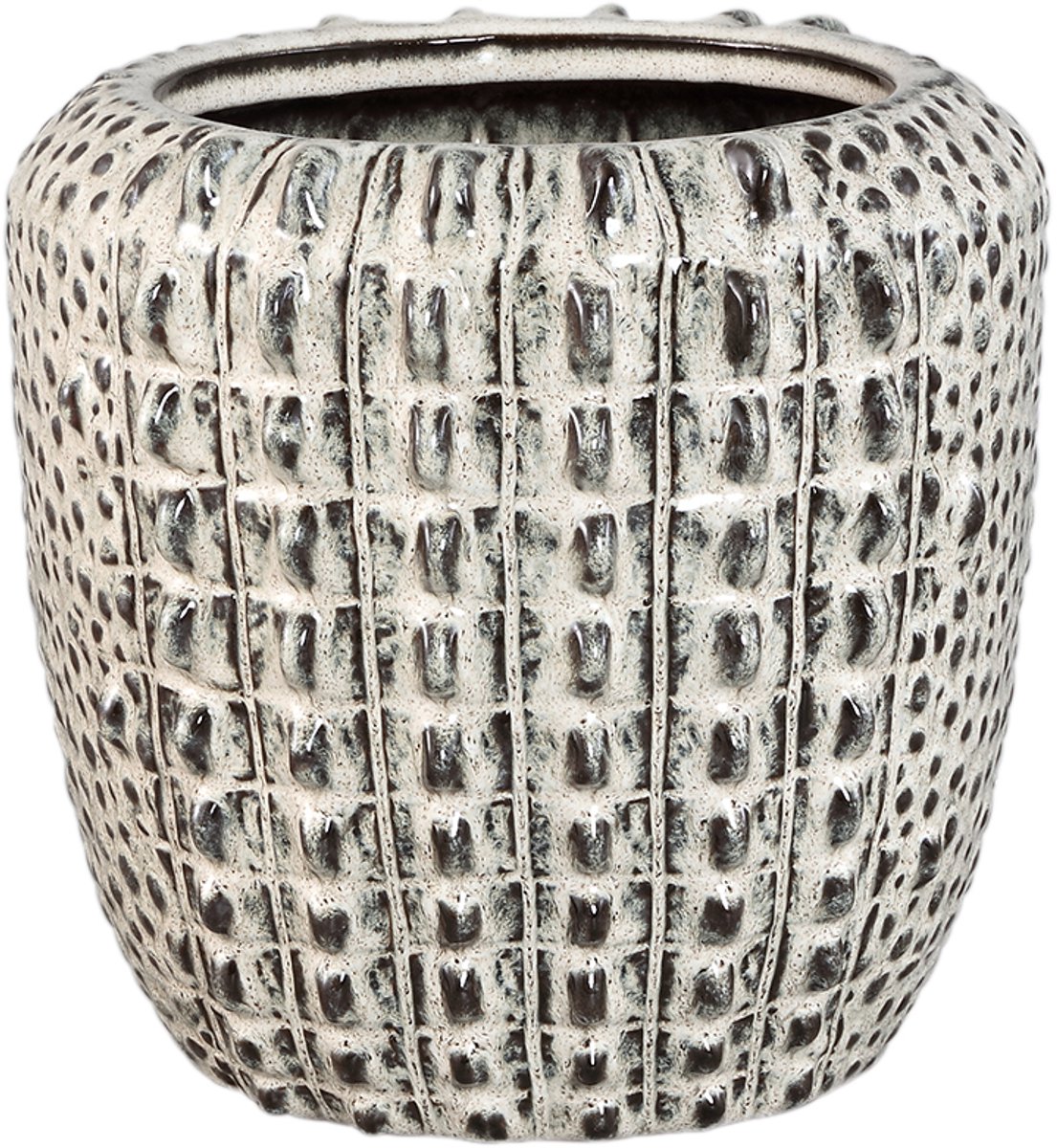PTMD Crocco Cream Ceramic Round Pot Croco Pattern S