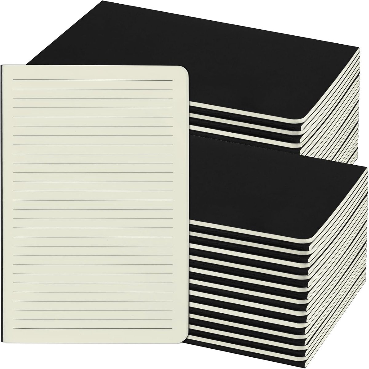 SnelShoppen - Set van 48 A5 Lijn Notepads, Reisdagboek met Zwart Kraft Kaft, Teken Notitieboek, 60 Pagina's per Pad, Eco-vriendelijk Papier, Perfect v