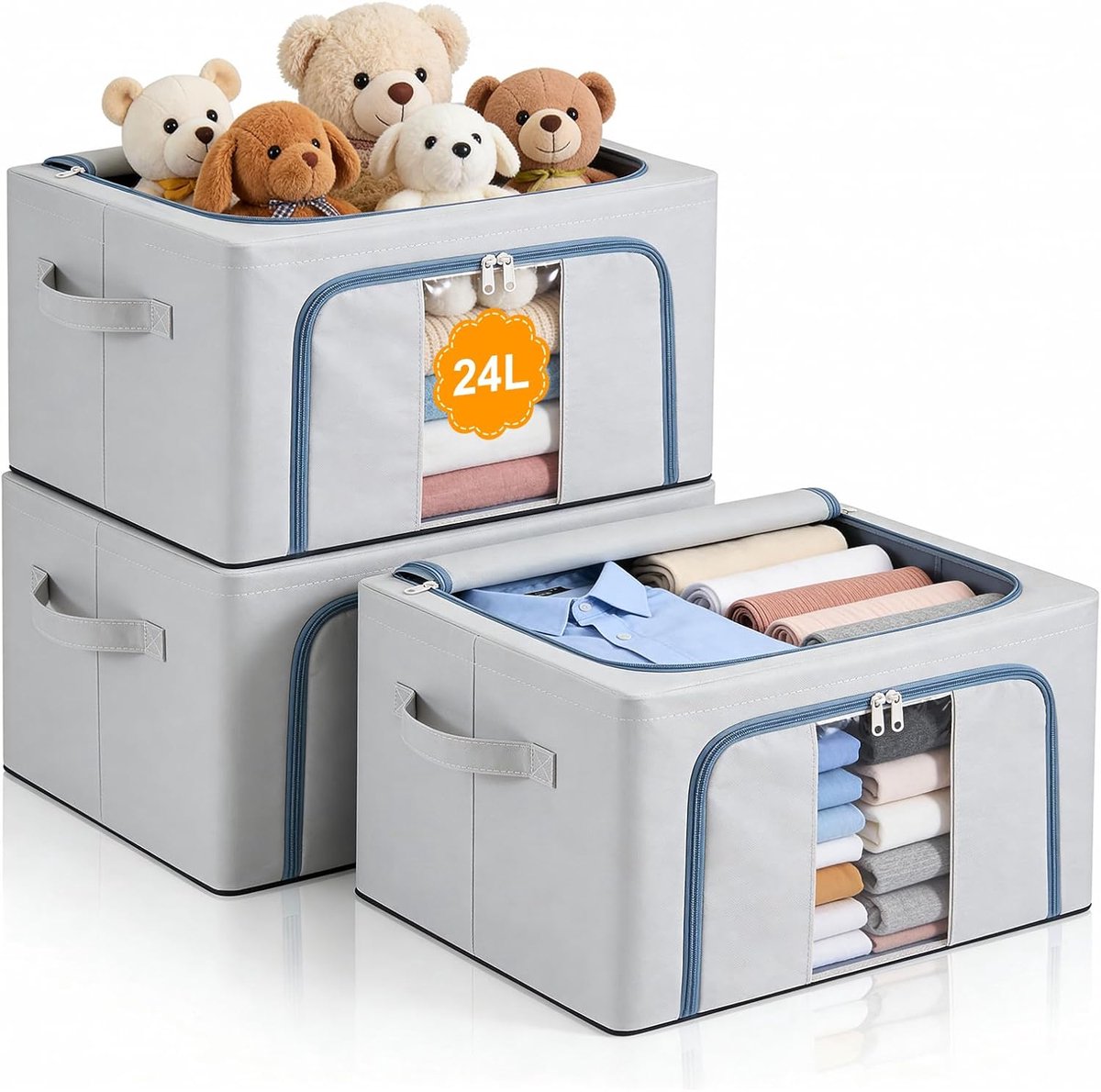Inovra- Opbergdozen 24 liter - Opvouwbare Kledingopbergdoos - Kledingorganizer - Waterdichte Oxford-stof - Dubbele Ritsen - Ideaal voor Dekens - Opbergmanden