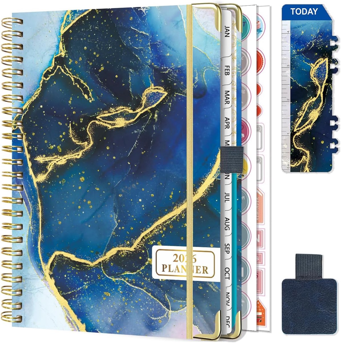 Thijox - Gumiho Weekkalender 2026 A5 met Spiraalbinding, Schoolagenda met Penlus, Bladwijzer en Planstickers in Donkerblauw, Perfect voor Organisatie