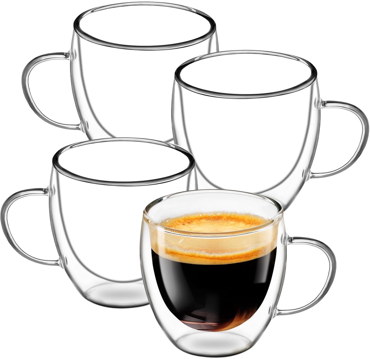 Dailygoods- Koffieglazen Dubbelwandig - 4x150ml - Cappuccino/Latte Macchiato - Espresso Kopjes - Veilig/Isolerend - Duurzaam Borosilicaatglas - Espressokopjes