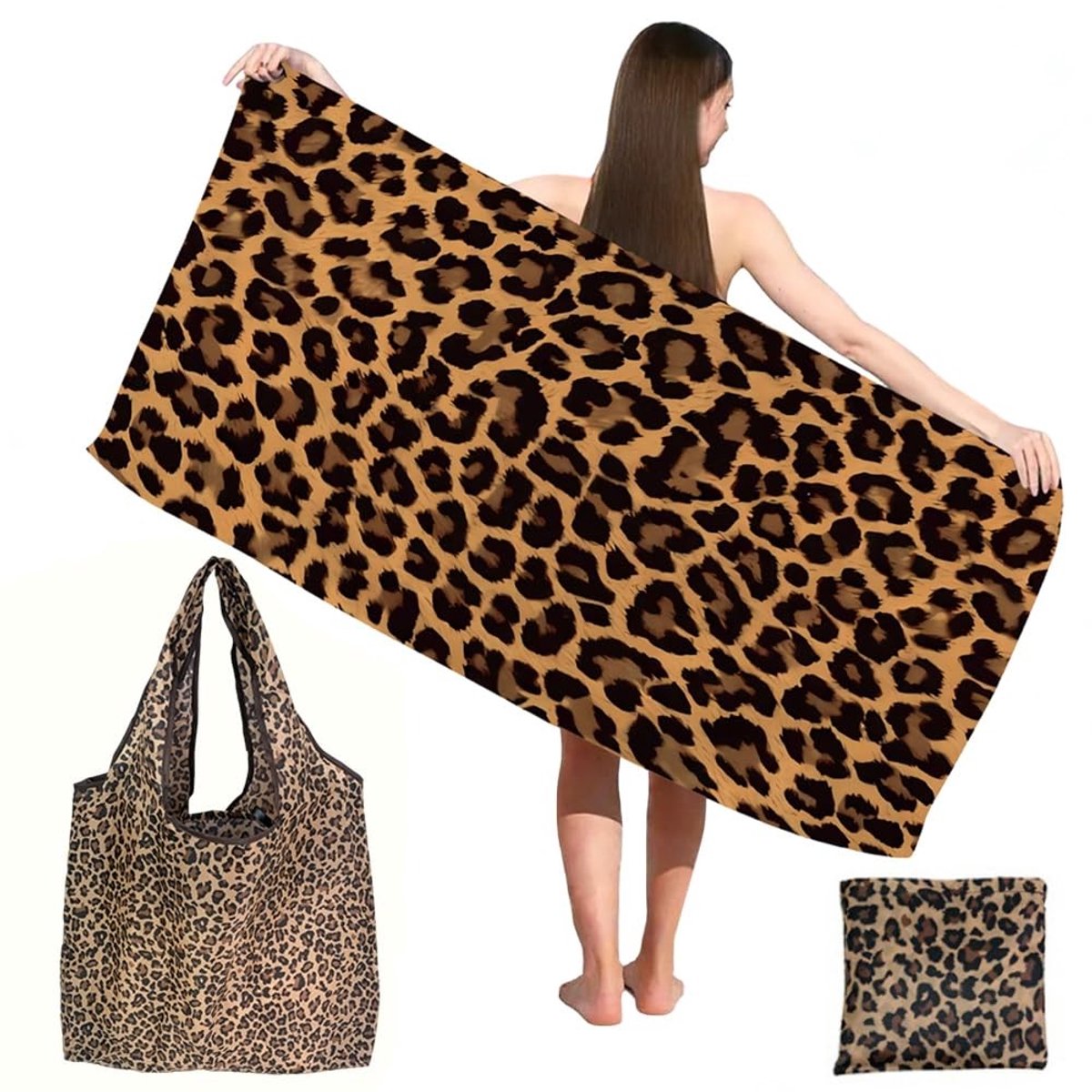 Inovra- Strandlaken Sneldrogend - Luipaardprint - Zandbestendig - 150x75 cm - 2 Stuks - Modieus en Unisex - Handdoek