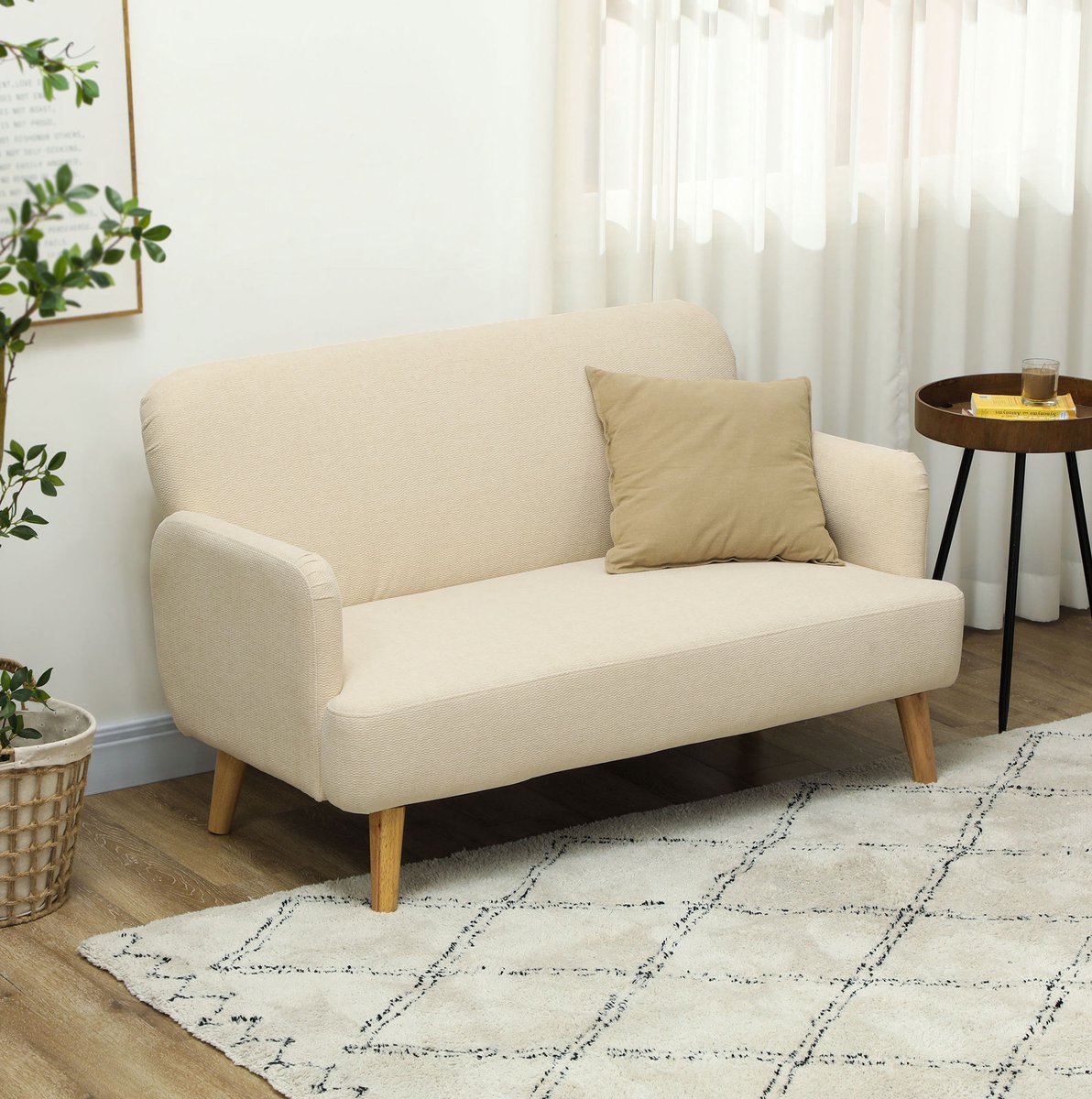HAUSS SPOLE Zitbank - 2-Zits Sofa Met Armleuningen - Dikke Bekleding En Houten Poten - Voor Woonkamer En Slaapkamer - Velvet Crèmewit