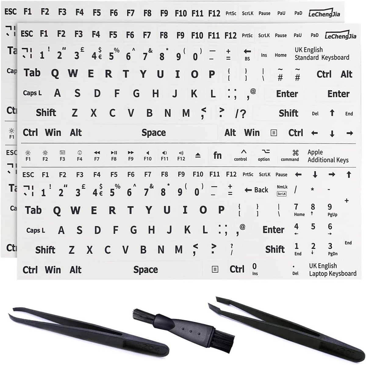 Keyboard Stickers voor Standaard Toetsenborden - 2 Stuks, Inclusief Installatietools, Wit en Glanzend