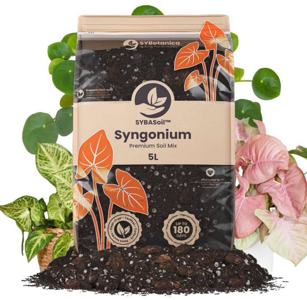 SYBASoil - Syngonium mix 5L - Turfvrije Potgrond Mix - 6 Maanden Voeding