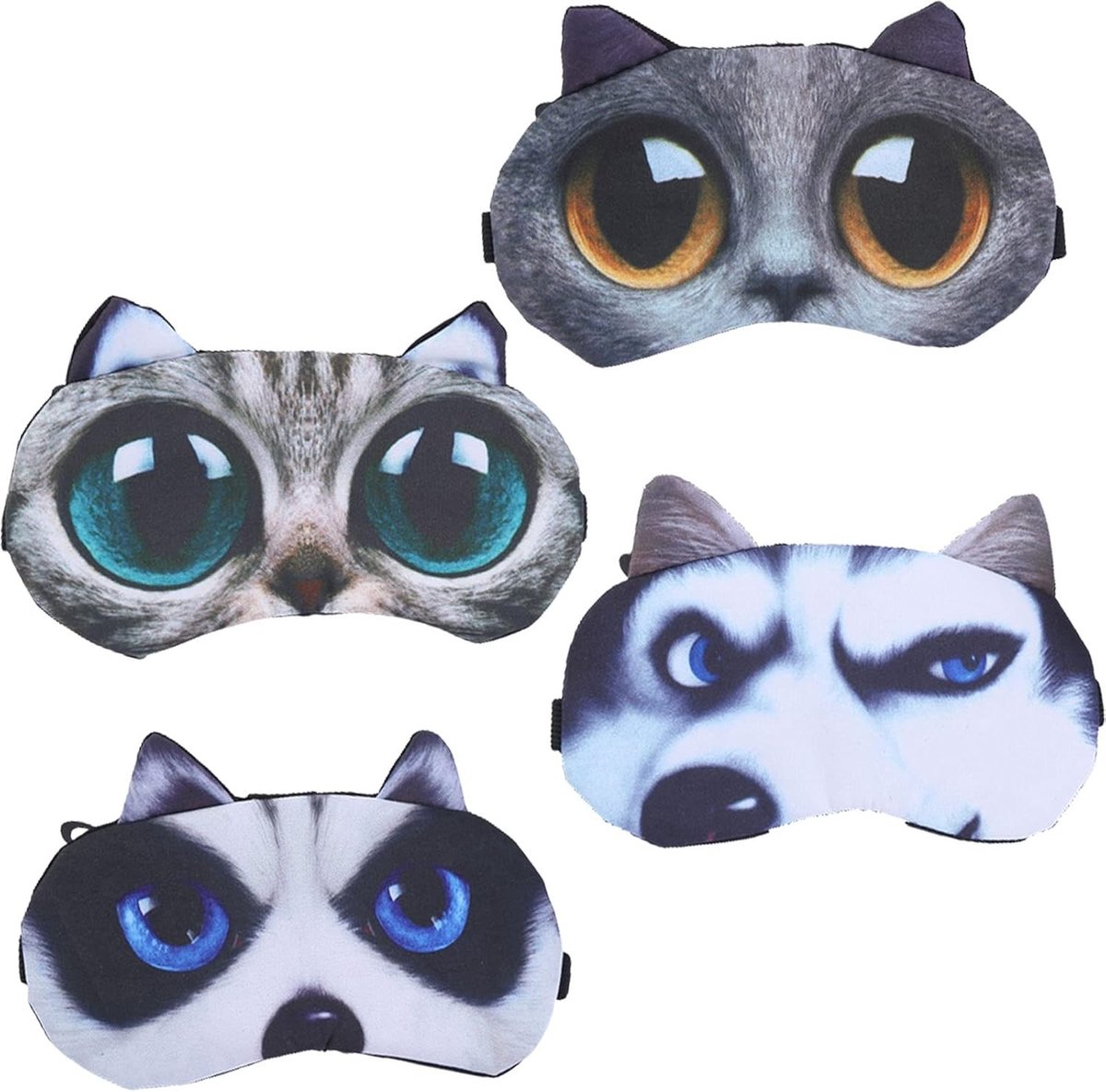 Set van 2 schattige slaapmaskers met katten- en hondenpatroon, zacht en fluffy, ideaal voor kinderen en reisgebruik, perfect voor meisjes en jongens