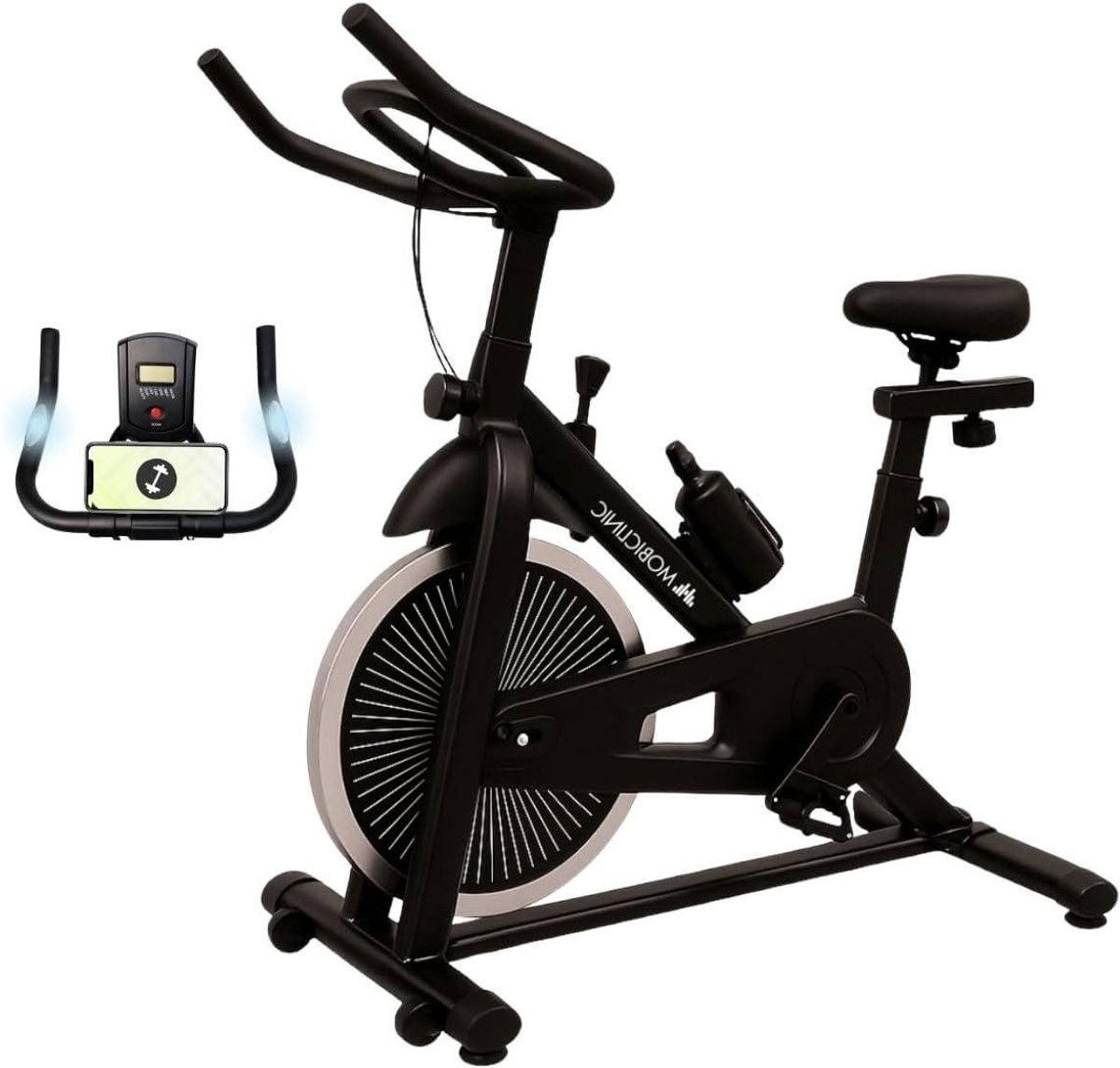 Hometrainer Fiets - Spinning Fiets - Cardio Training - Instelbare Weerstand - 6kg Vliegwiel - Zwart