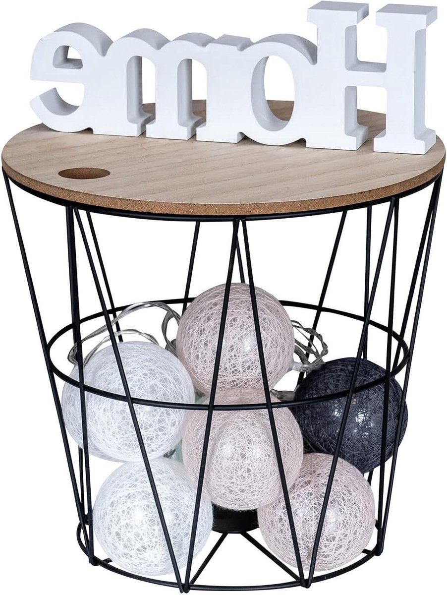 Metalen mand - Draadmand met deksel - Thuis decoreren - Industriële stijl - 22 cm hoog - Zwart