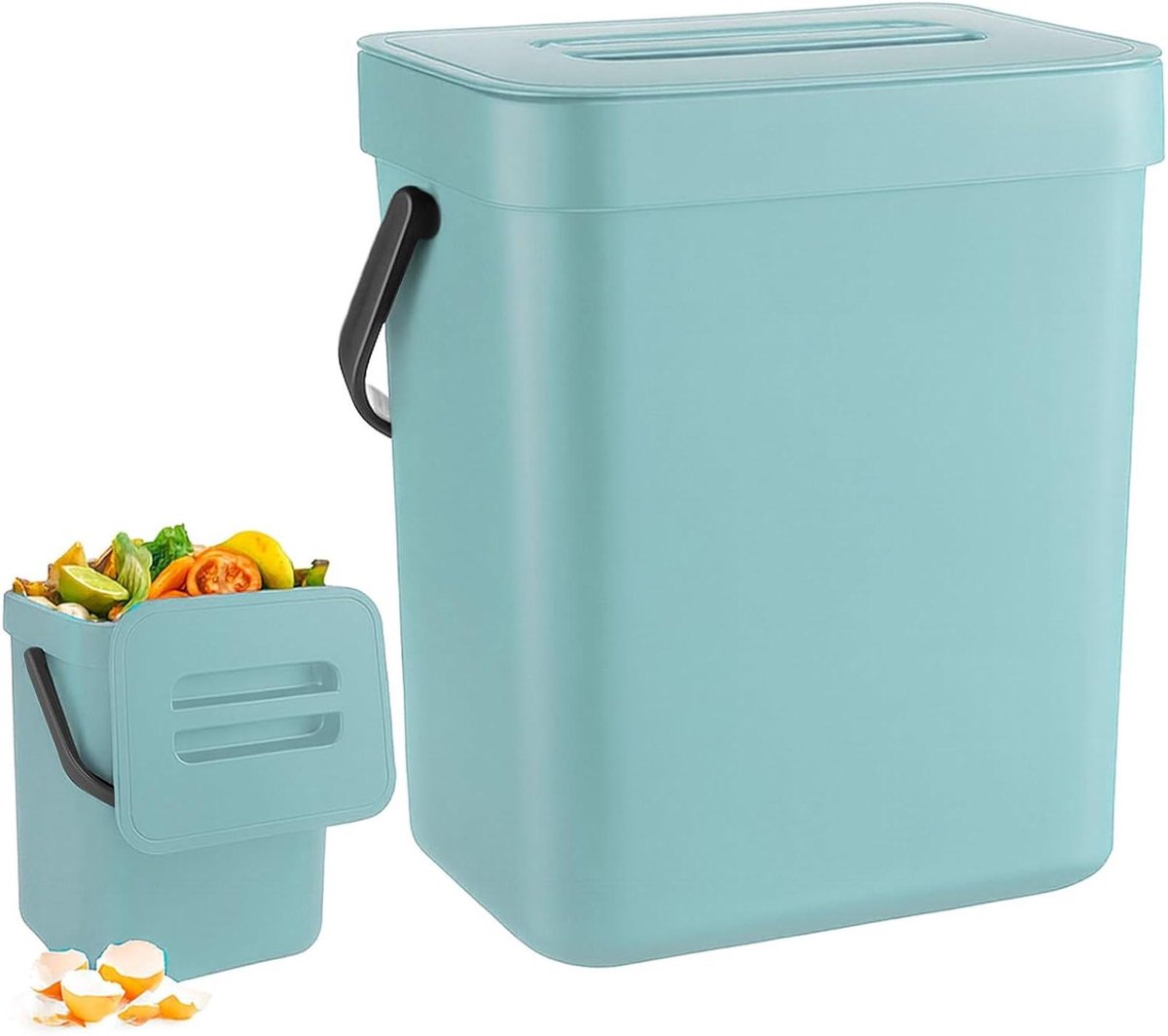 Compost Emmer Keuken - Afvalbakje Aanrecht - Organisch Afval - Ruimtebesparend Ontwerp - 3 Liter - Blauw
