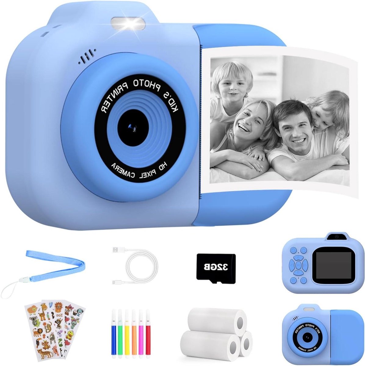 Kinder Camera - Direct Print Camera - Foto's Maken - Inkless Printing - 1080P HD - Blauw