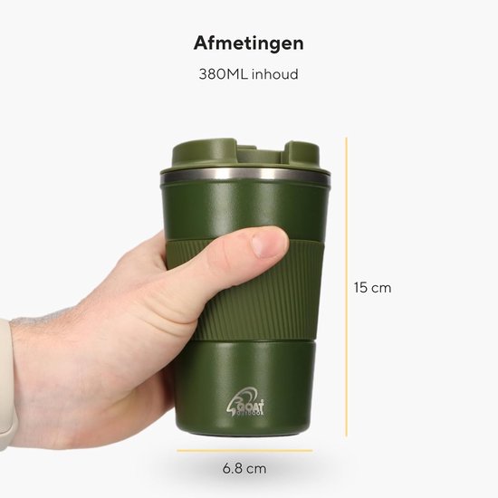 Roestvrijstalen Mok - To Go Beker - Warme Dranken - Lekvrije Dop - 380 ml - Groen — afbeelding 2