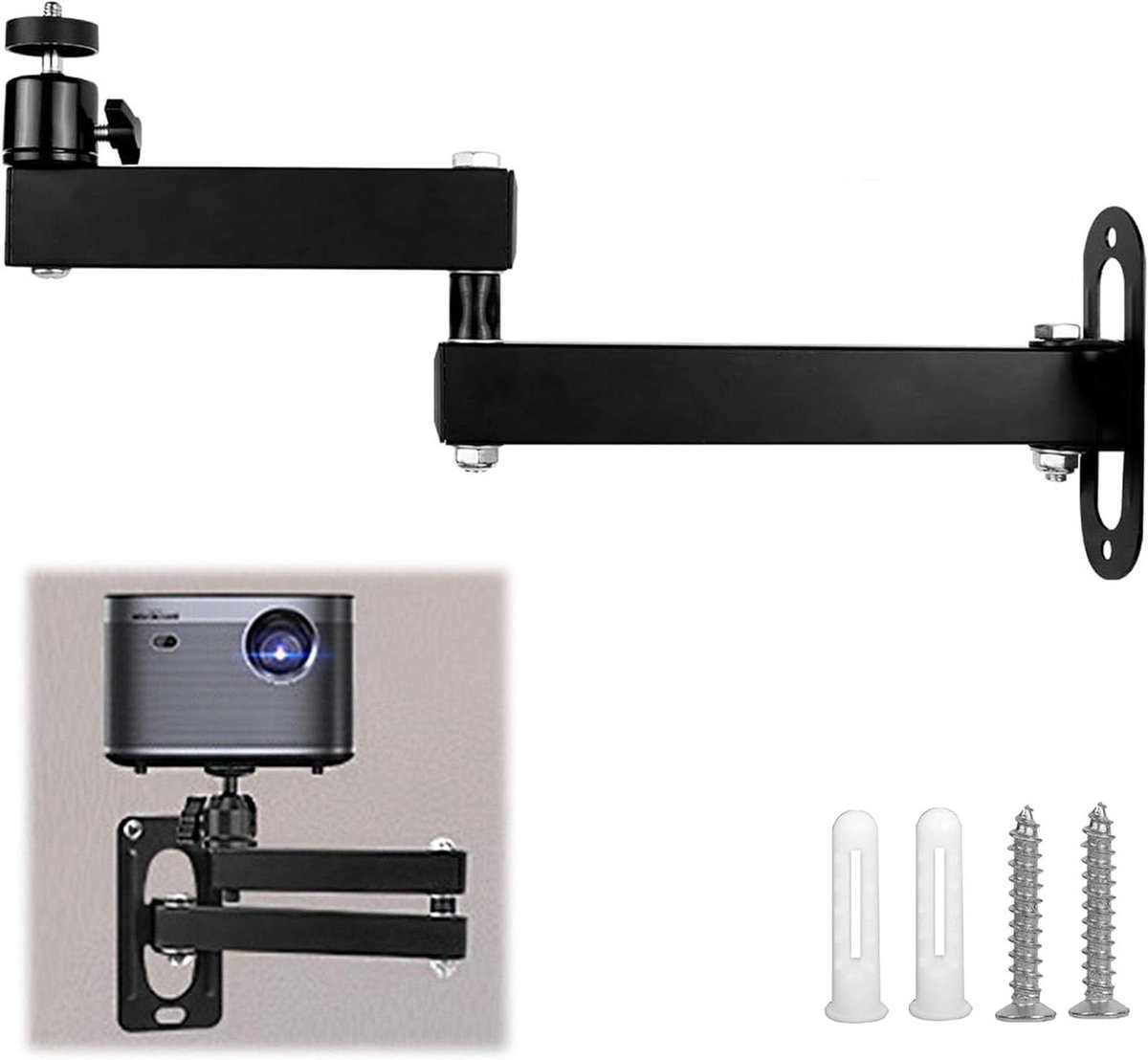 Projectorhouder Muur - Projectorbeugel - Thuisbioscoop Opzetten - Verstelbaar 360 Graden - 20-35 cm Uitschuifbaar - Metaal