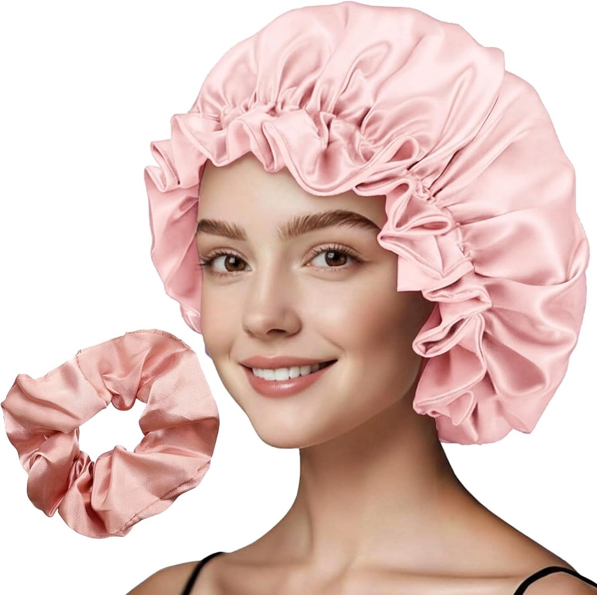 Dubbellaagse satijnen haarbonnet voor vrouwen, ideaal voor krullend haar, bescherming en comfort tijdens het slapen, perfect als zelfzorgcadeau
