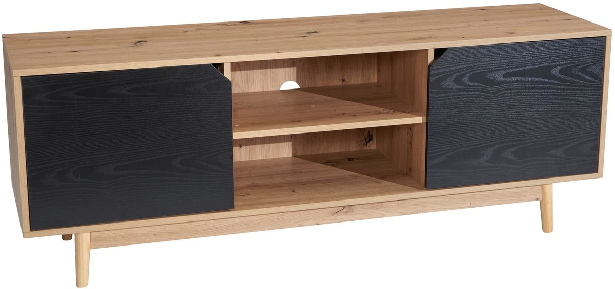Ervesto Lowboard Tv-meubel - Tv Kast - Dressoir - 150x55x40 Cm - Eiken Decor Zwart - Met 2 Deuren En Open Vakken - Tot 70 Inch